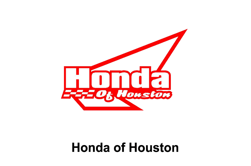 A red and white logo for honda of houston.